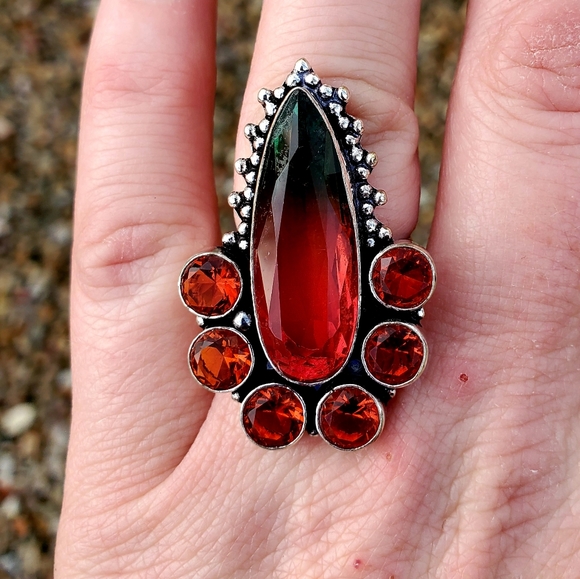 New Bi-Color Tourmaline & Garnet 925 Silver Ring. - Picture 7 of 16